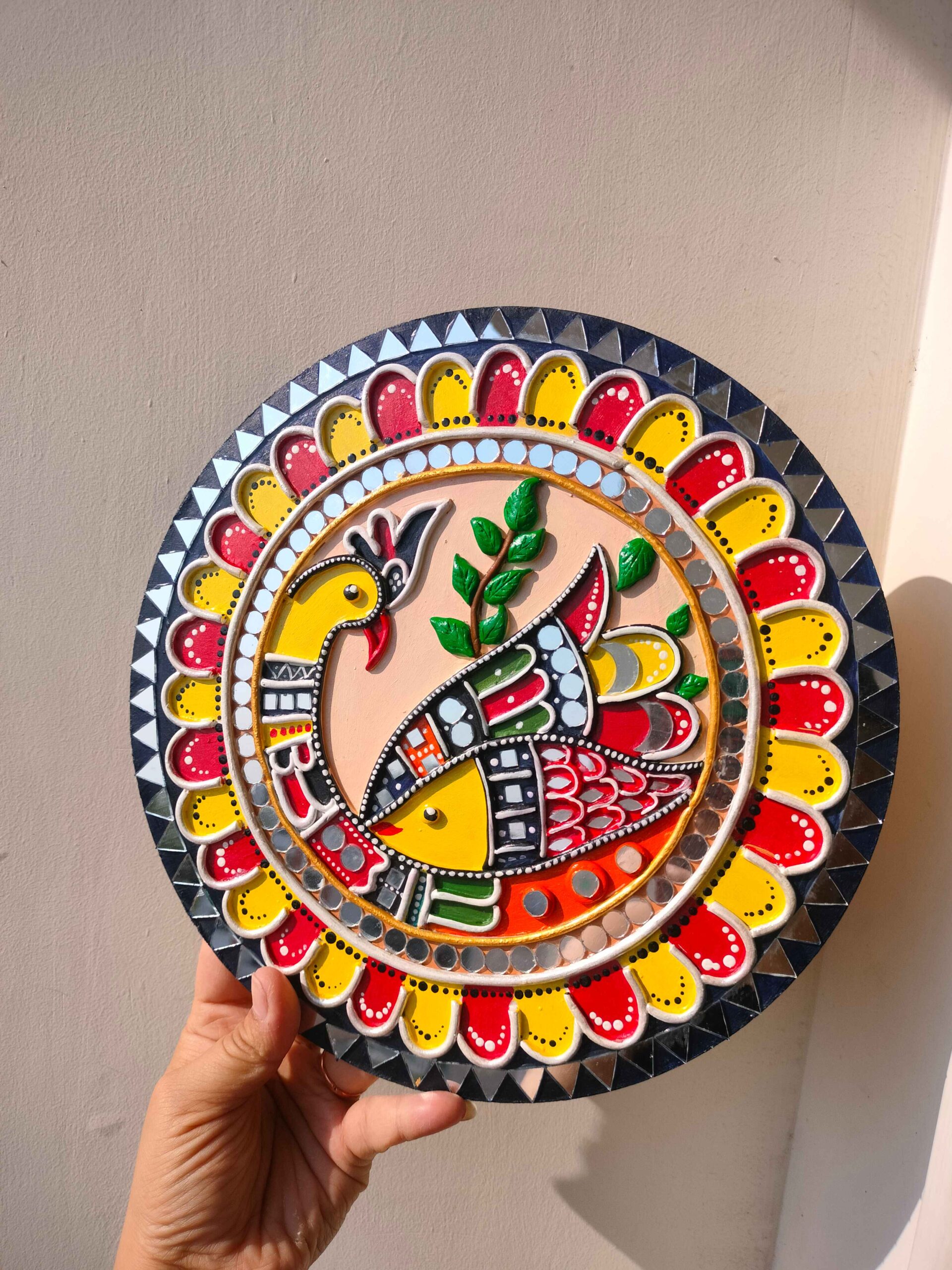 Peacock and fish design lippan art