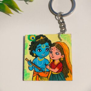 Hand-Painted Radha Krishna Keychain