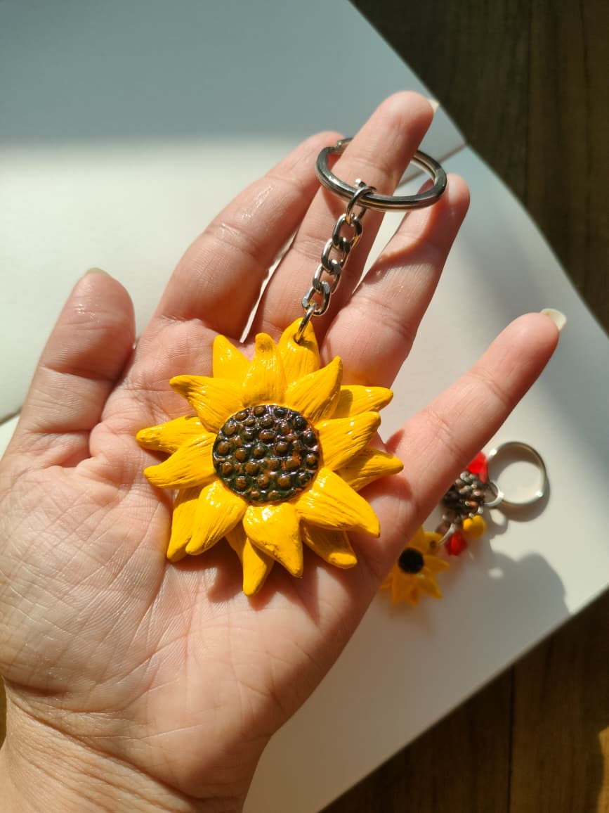 Handmade Waterproof Sunflower Keychain - Image 3