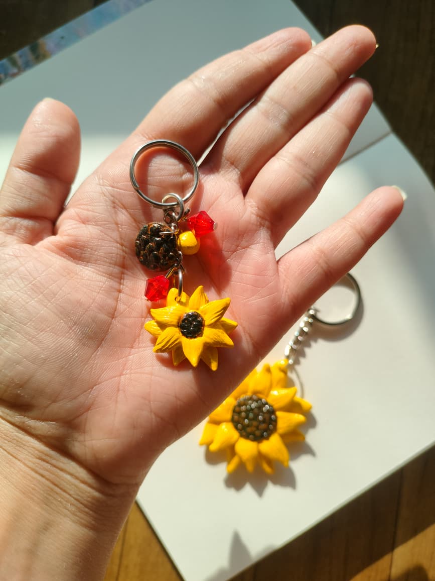 Handmade Waterproof Sunflower Keychain - Image 2